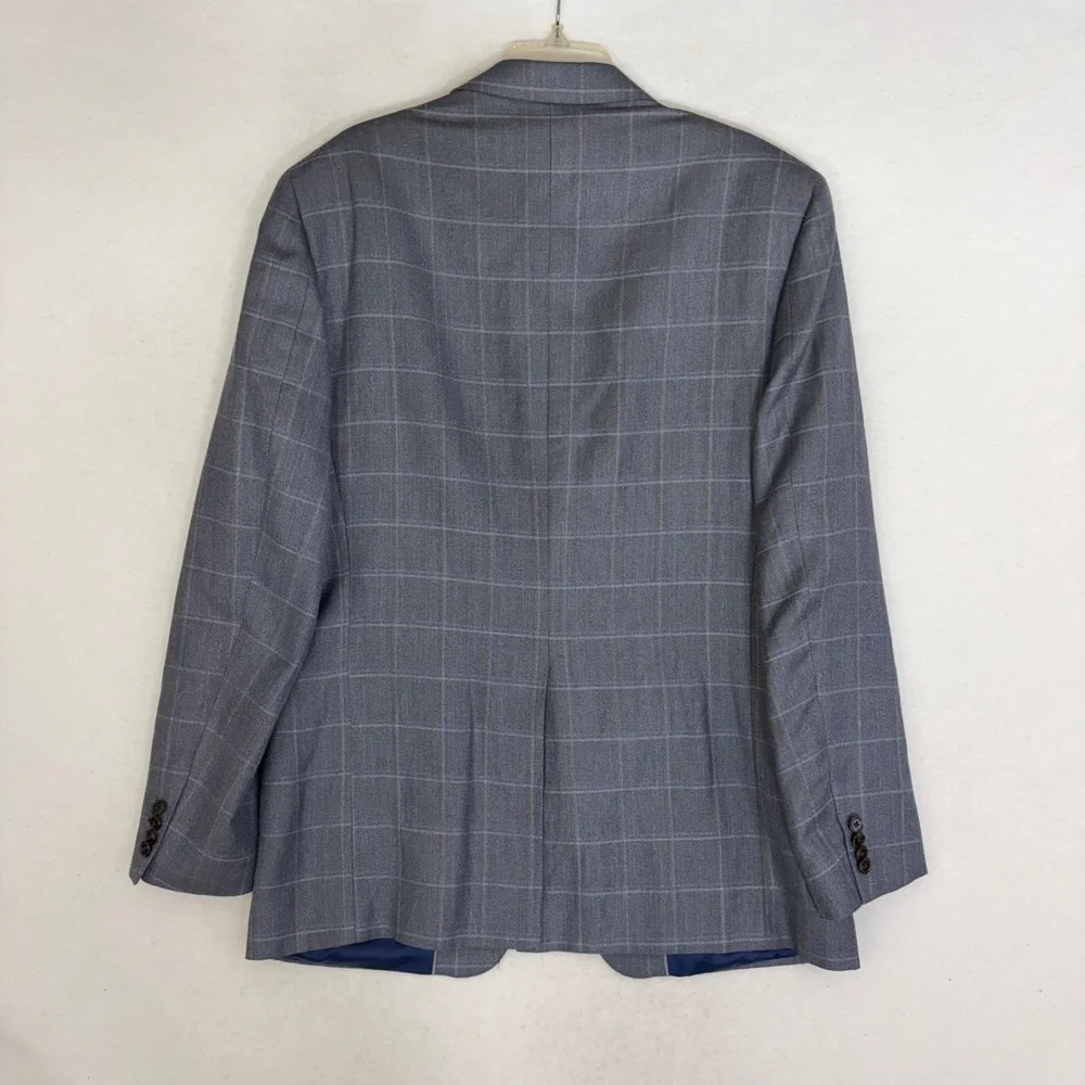 Joseph Abboud Blazer Jacket Mens 42L Grey Wool Linen Silk Windowpane Sports Coat